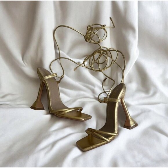 EGO Gold Lace Up Martini Heels Size US 5 / UK 3 - Picture 1 of 9